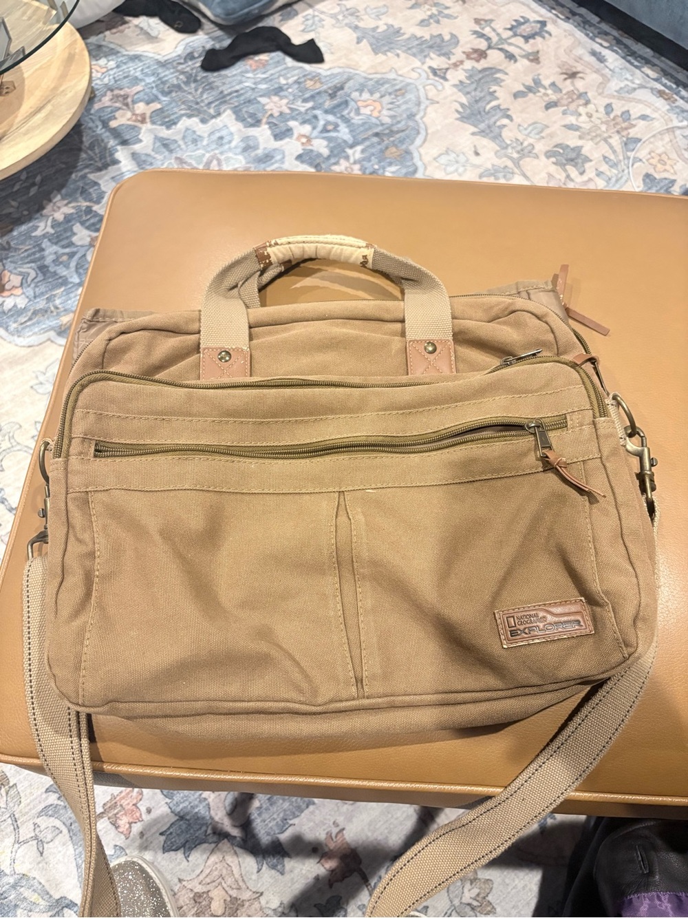 National Geographic Tan Canvas Laptop Messenger Bag